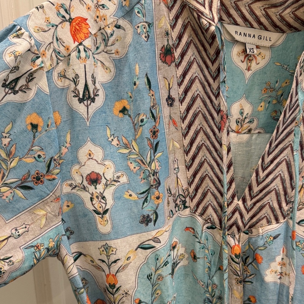 Ranna Gill Light Blue and Brown Chevron Dress - Picture 6 of 9